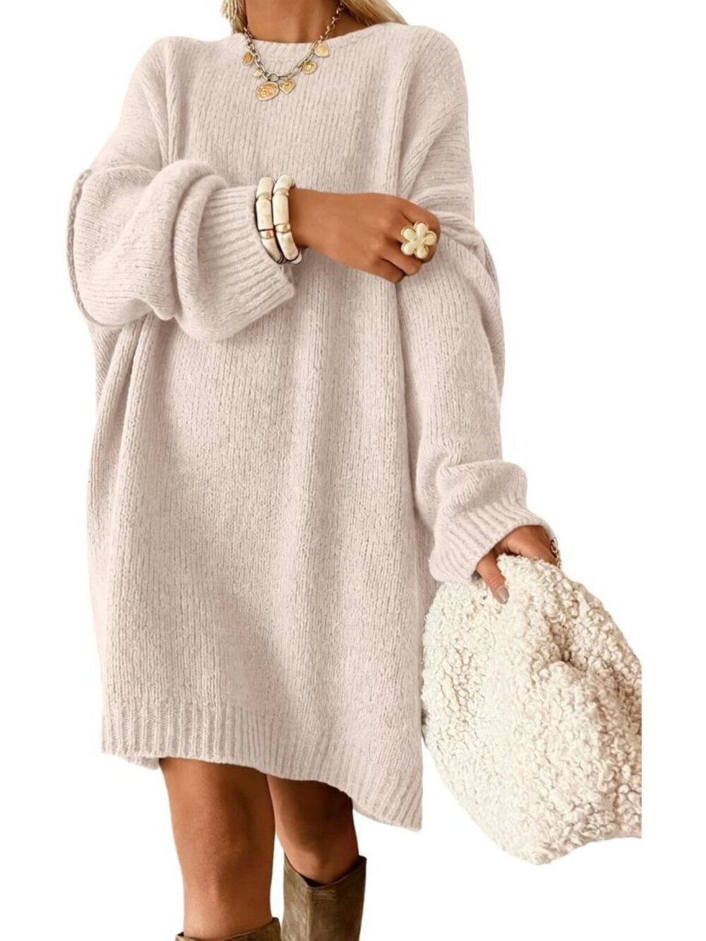 Chic Oversized Long Crew Neck Sweater Dress for Women - Perfect Fall Fashion!